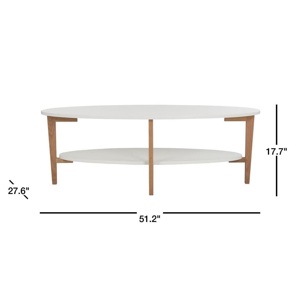 Transitional Dual-Tier Oval Coffee Table in White and Natural Wood