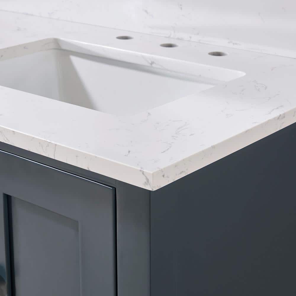 61" Aosta White Composite Stone Double Vanity Top with Sinks