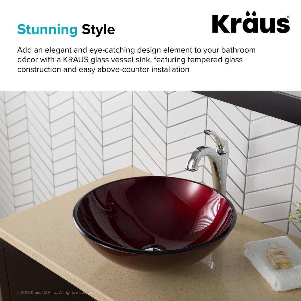 Red Tempered Glass Circular Vessel Bathroom Sink