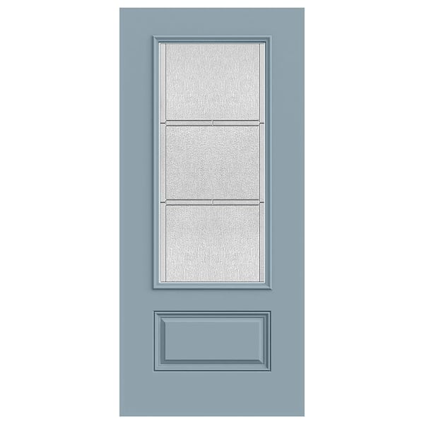 36 in. x 80 in. 3/4 Lite Eastfield Decorative Glass Caribbean Blue Fiberglass Front Door Slab