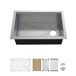 Professional Zero Radius 30 in Undermount Single Bowl 16 Gauge Stainless Steel Workstation Kitchen Sink with Accessories