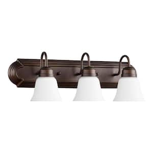 Traditional 24 in. W 3-Lights Oiled Bronze Vanity Light with Satin Opal Glass