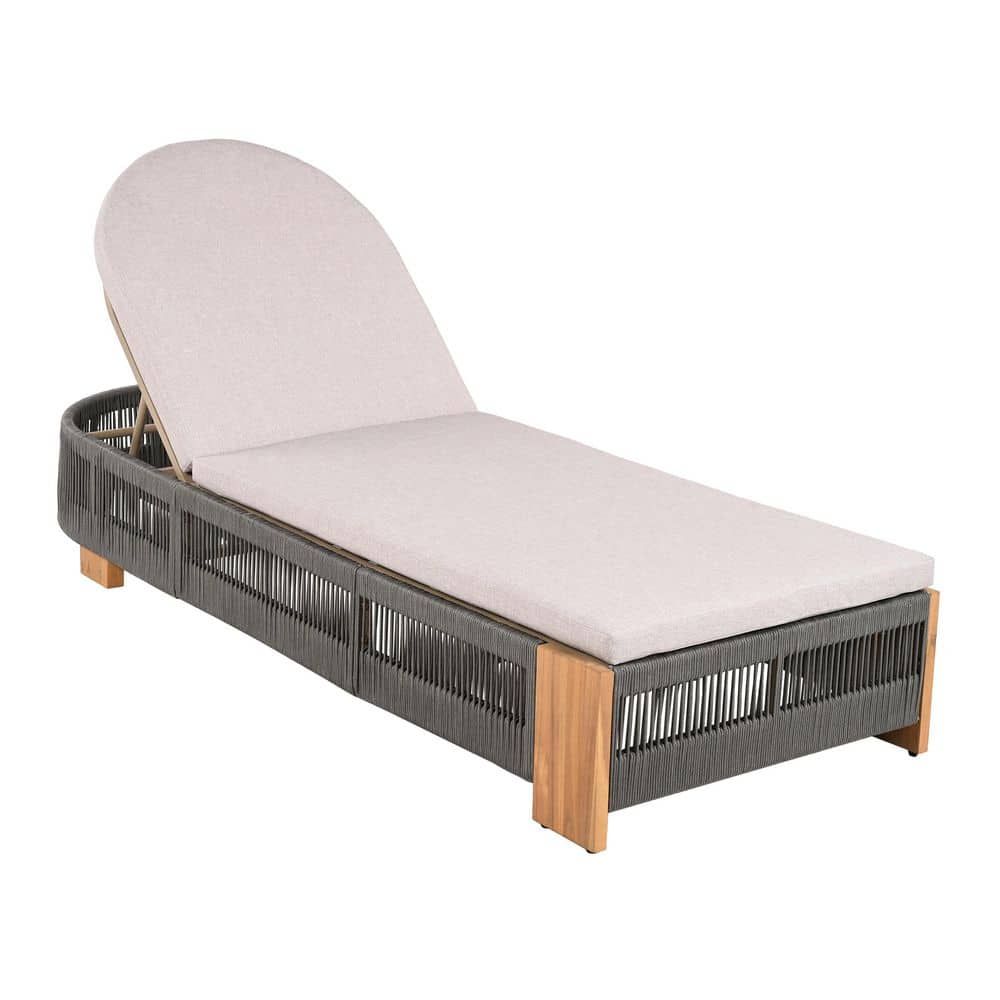 Teak Wood Outdoor Chaise Lounge with Water-Resistant Beige Neutral Cushions Durable Construction price history on PriceWatchPro