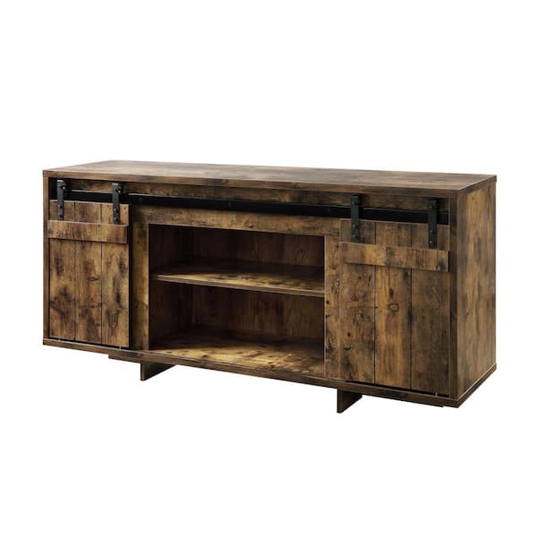 Aoibox 16 in. Rustic Oak Wood TV Stand for TV up to 65in