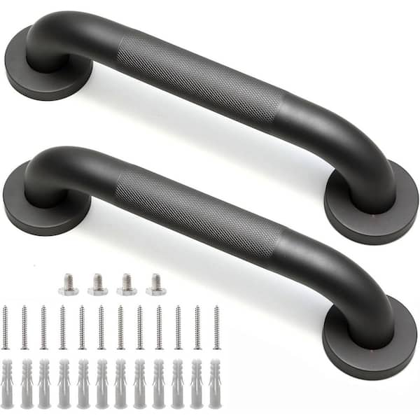 13.1 in. Concealed Screw Grab Bar, Anti-Slip Stainless Steel, for Shower Rail Support, Ideal for Seniors in Black 2-Pack