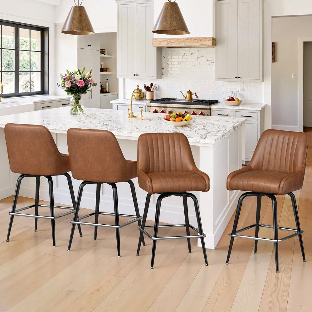 Hudi 26 in. H Vintage Two-Tone Brown Low Back Metal Bar Stool with PU Leather Seat Set of 4 price history on PriceWatchPro