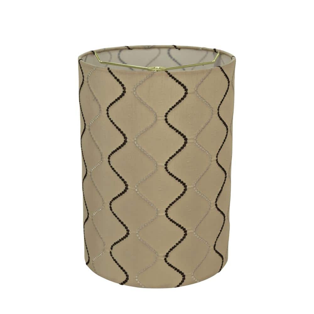 Yellowish Brown Embroidered Fabric Drum Lamp Shade, 8" x 11"