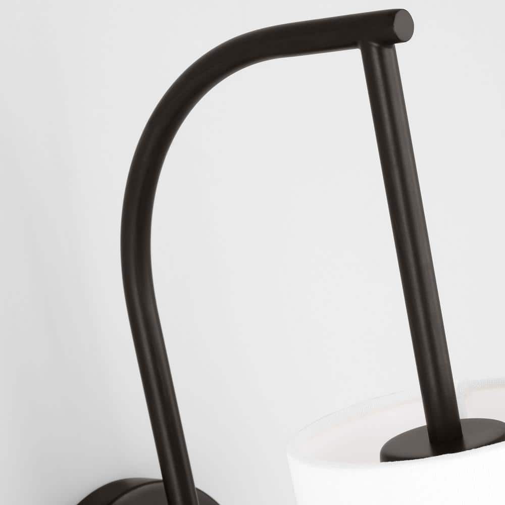 Aged Iron Cylinder Vanity Light with White Linen Shade