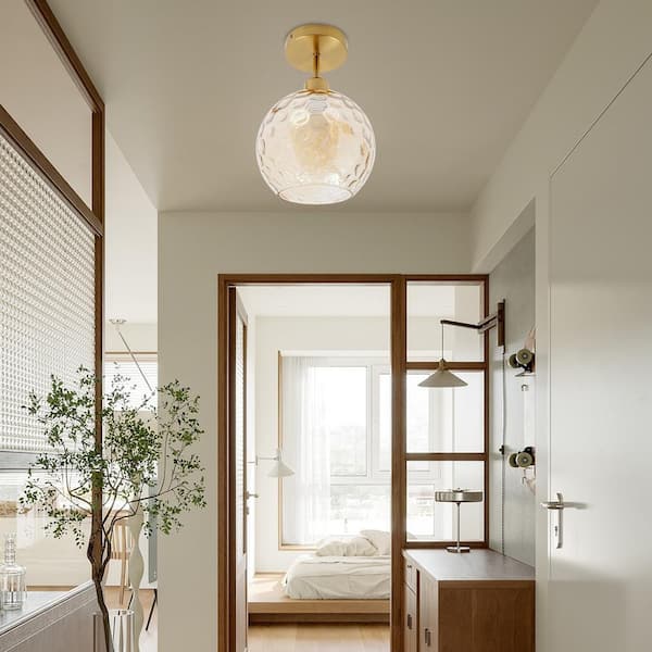 OUKANING 7.87 in. 1-Light Gold Modern Semi-Flush Mount Ceiling
