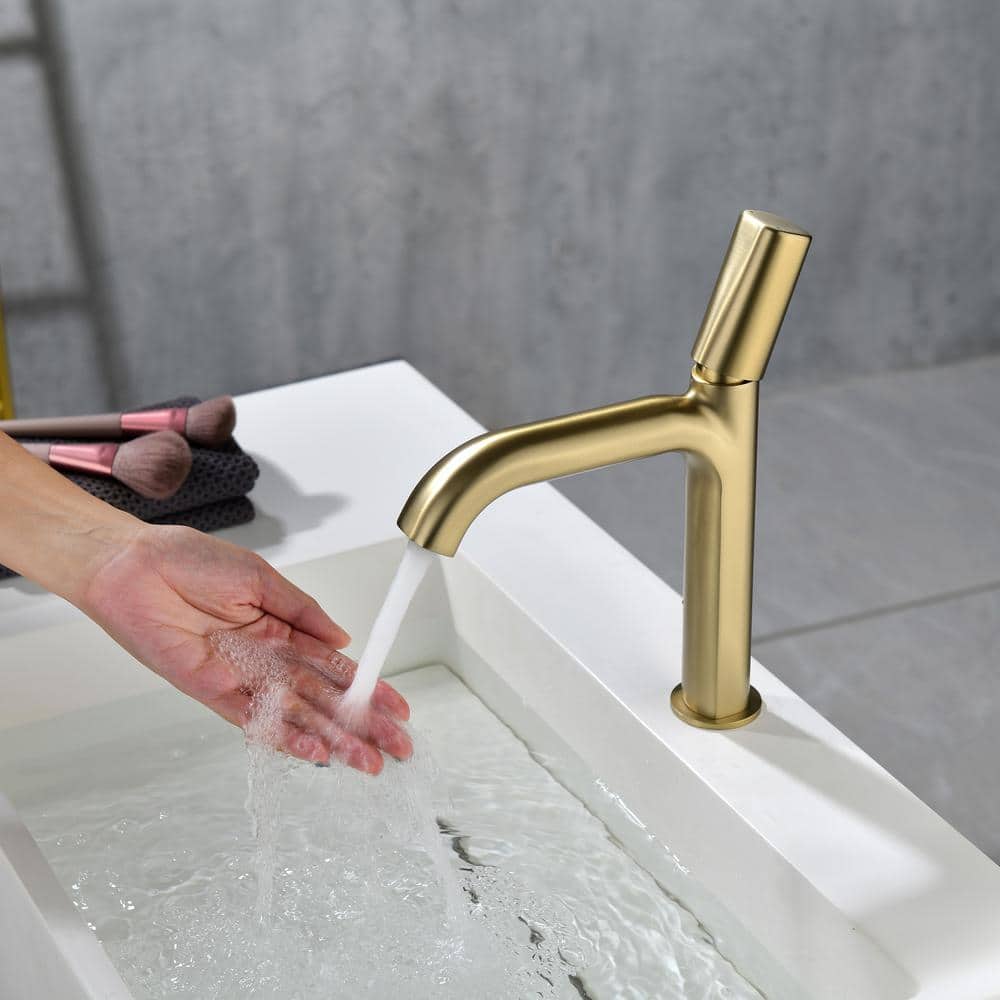 Brushed Gold Brass Single Handle Bathroom Faucet