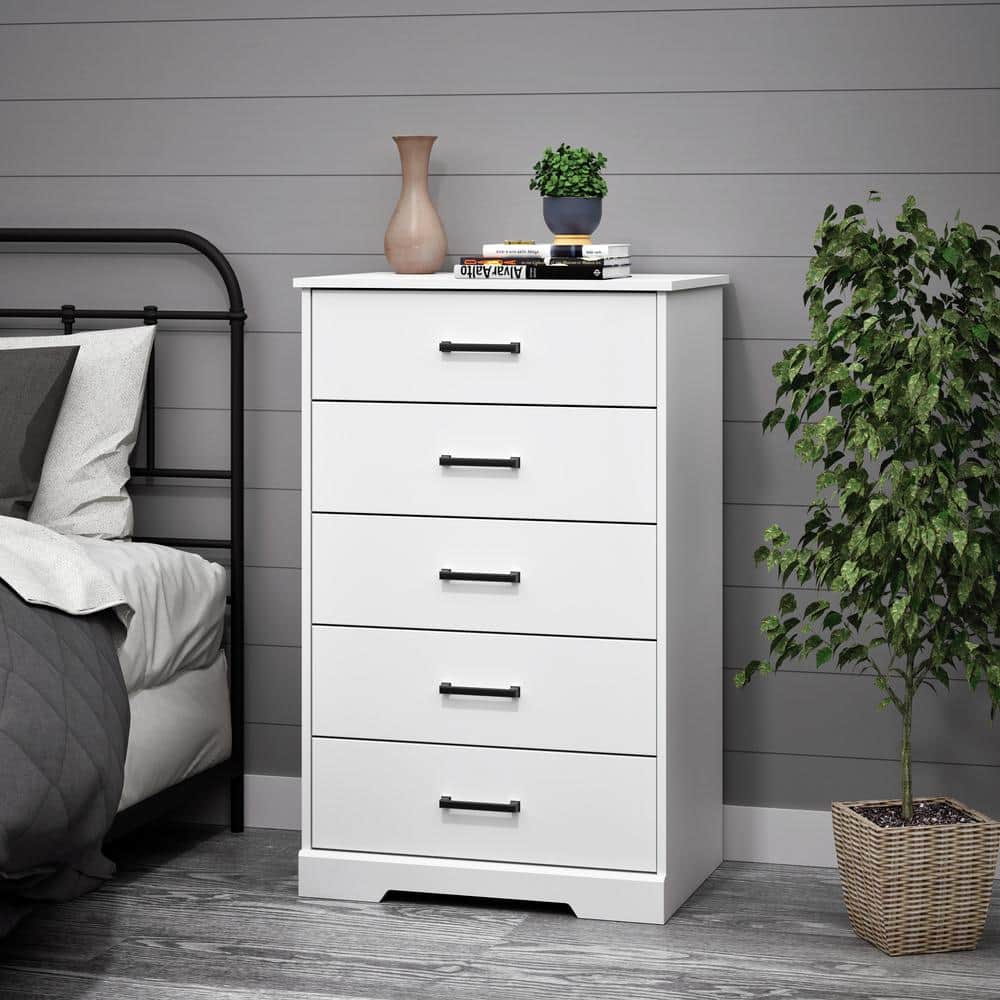 White Farmhouse 5-Drawer Vertical Dresser