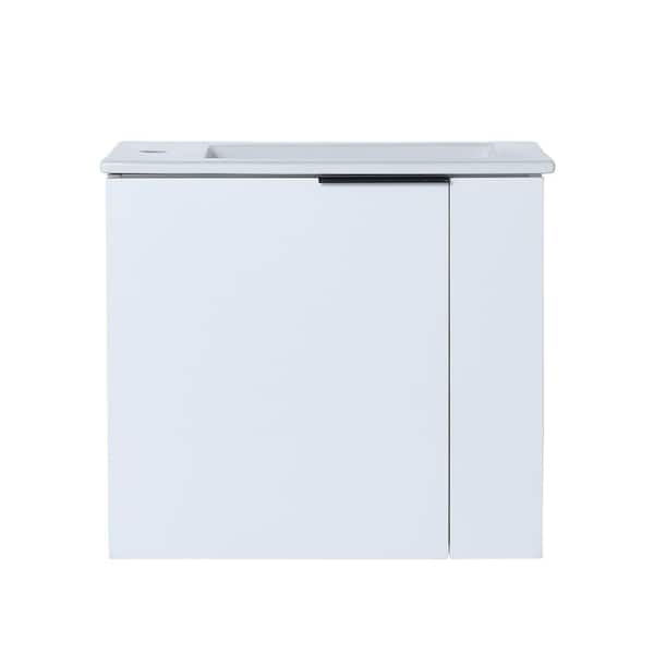 Boosicavelly 22.00 in. W Floating Bath Vanity in White with White Cultured Ceramic Top