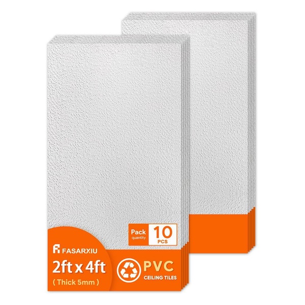 2 x 4 ft. Textured Pro White High-Grade PVC Drop Ceiling Tile, Waterproof, Washable and Fire-Rated (80 sq. ft./Case)