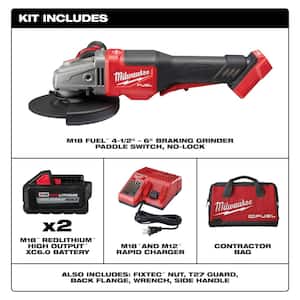 M18 FUEL 18-Volt Lithium-Ion Brushless Cordless 4-1/2 in./6 in. Grinder with Paddle Switch Kit W/Cordless Wet/Dry Vac