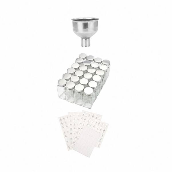 Magnetic Spice Rack Organizer Set with 24 Glass Jars, 216 Labels and Steel Funnel for Refrigerator and Microwave