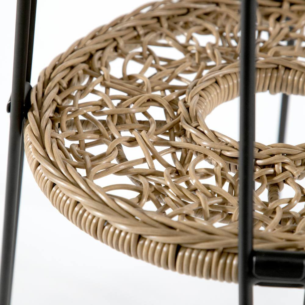 Tiny Natural Rattan and Glass Round Outdoor Side Table