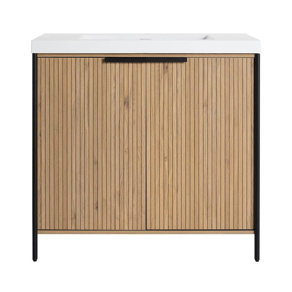 Midsummer 35.4 in. W x 19.7 in. D x 34.9 in. H Freestanding Bath Vanity Cabinet in Light Coffee with White Resin Top price history on PriceWatchPro