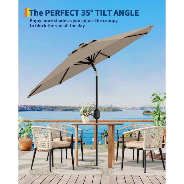 8 round patio umbrella with tilt Outsunny Umbrella: UPF 30+ Protection & Wind-Resistant Design The canopy is crafted from 100% polyester fabric with a fade PURPLE LEAF Patio Market Umbrella