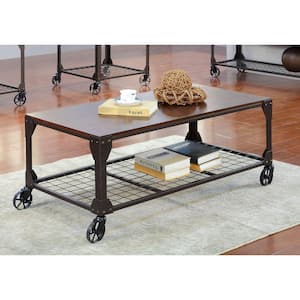 Clio 47.5 in. Black Rectangle Wood Coffee Table with Casters