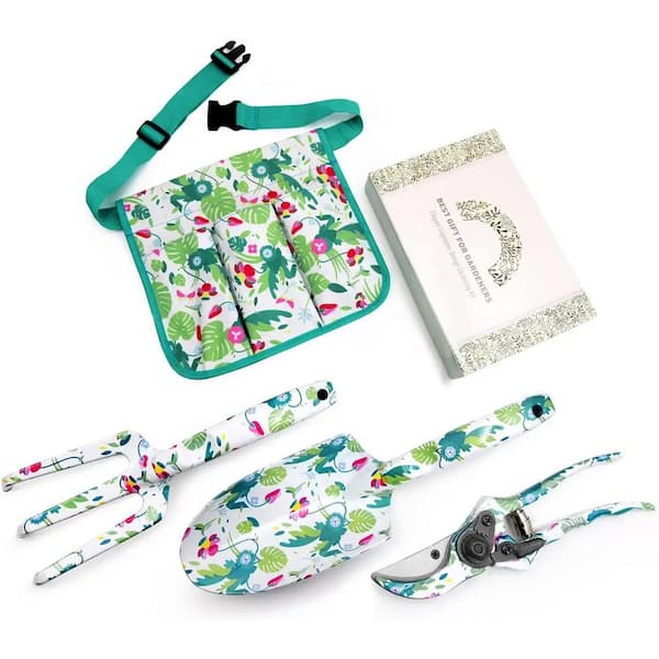 Jardineer 3-Piece Floral Garden Tool Set with Aluminum Trowel Cultivator and Pruners, Gardening Gifts for Mom