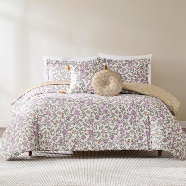 Lillian Block Print Reversible 5-Piece Purple/Yellow Microfiber King/Cal King Comforter Set