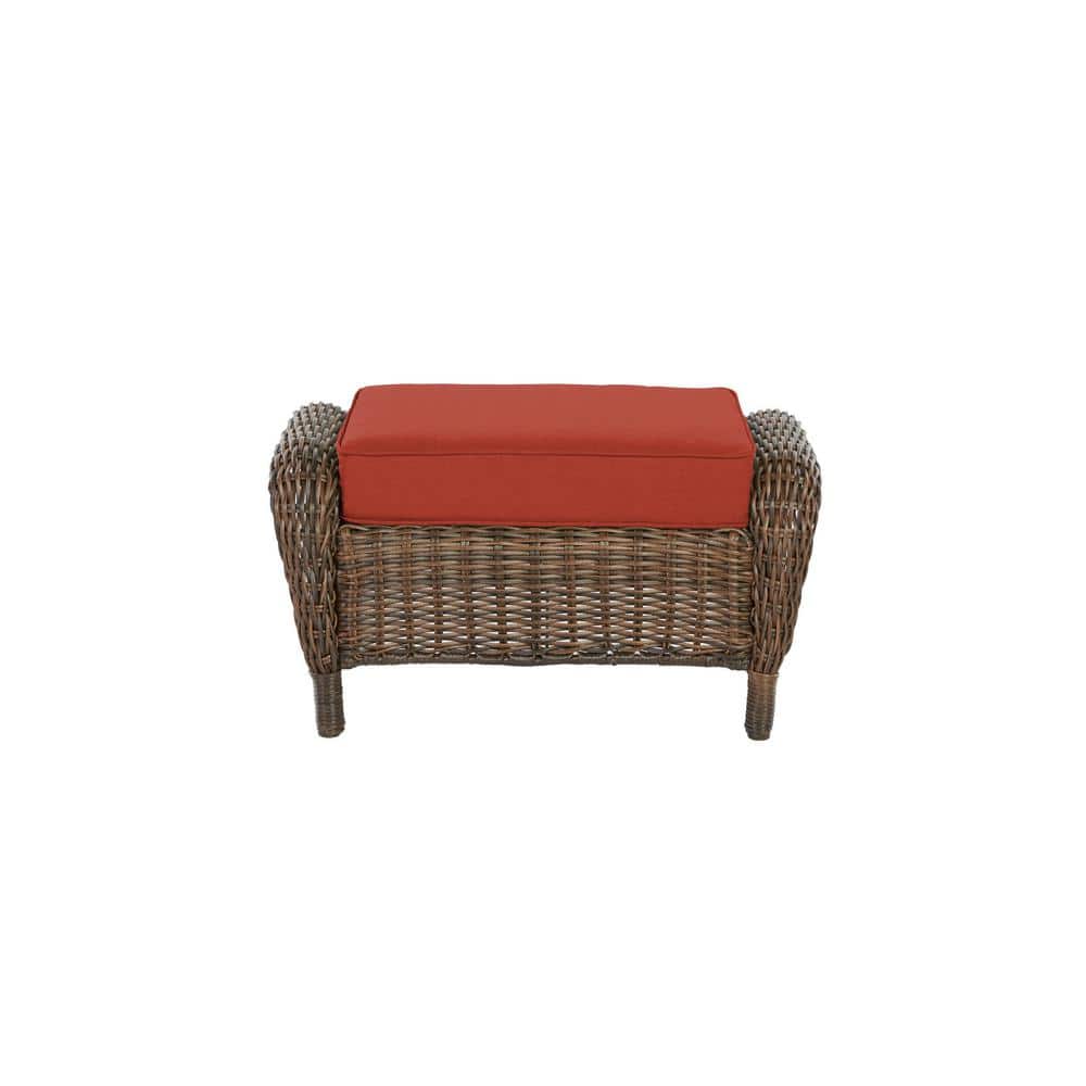 Hampton Bay Cambridge Brown Wicker Outdoor Patio Ottoman with
