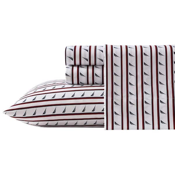Nautica Striped J-Class 4 Piece Red/Navy Microfiber Queen Sheet Set
