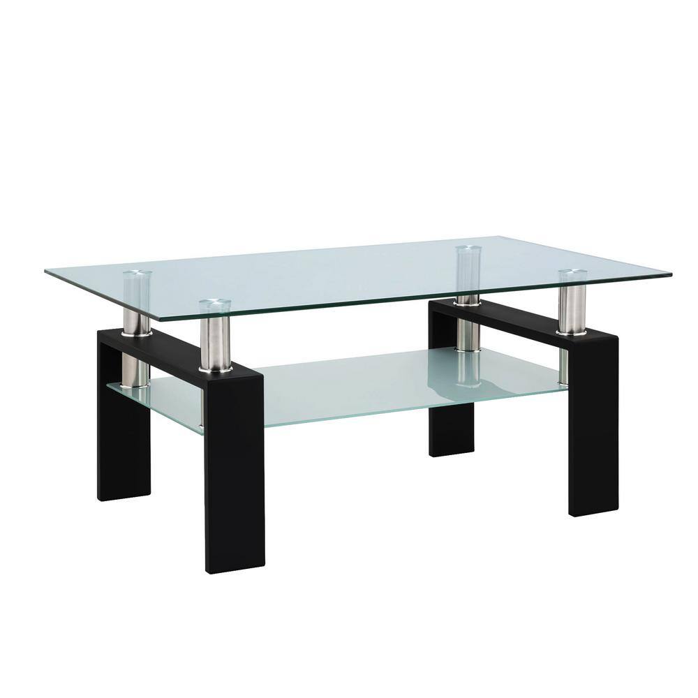 wetiny 39 in. Black Small Rectangle Glass Coffee Table with 1-Piece ...