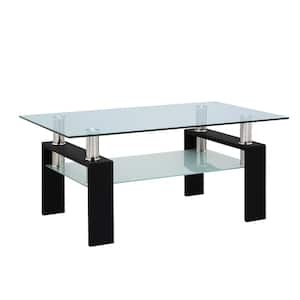 39 in. Black Small Rectangle Glass Coffee Table with 1-Piece