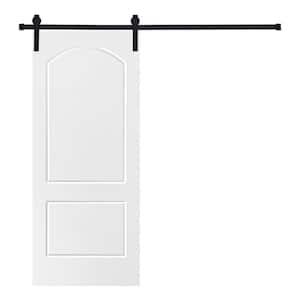 Modern TWO PANEL ROMAN Designed 84 in. x 30 in. MDF Panel White Painted Sliding Barn Door with Hardware Kit
