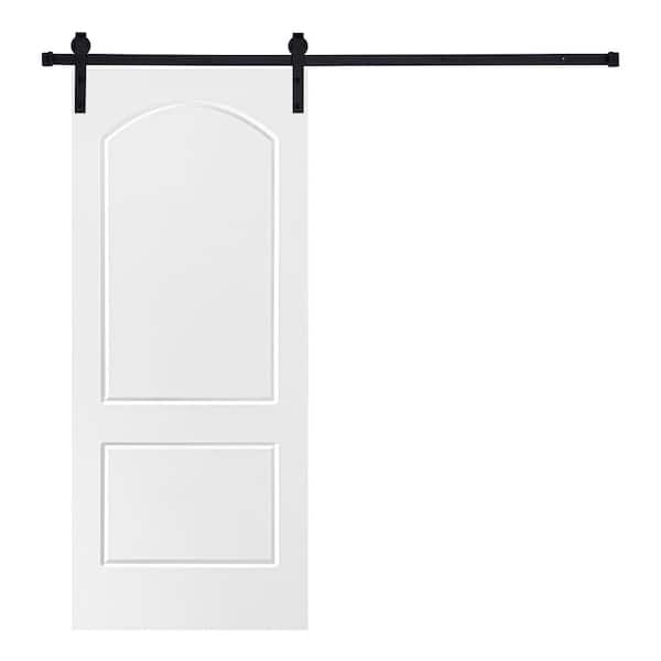 AIOPOP HOME Modern TWO PANEL ROMAN Designed 96 in. x 36 in. MDF Panel White Painted Sliding Barn Door with Hardware Kit