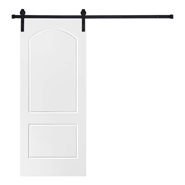AIOPOP HOME Modern 2-Panel Roman Designed 30 in. x 80 in. MDF Panel White Painted Sliding Barn Door with Hardware Kit