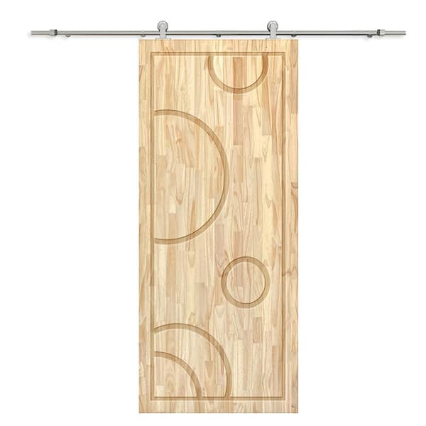 CALHOME 30 in. x 96 in. Natural Pine Wood Unfinished Interior Sliding Barn Door with Hardware Kit
