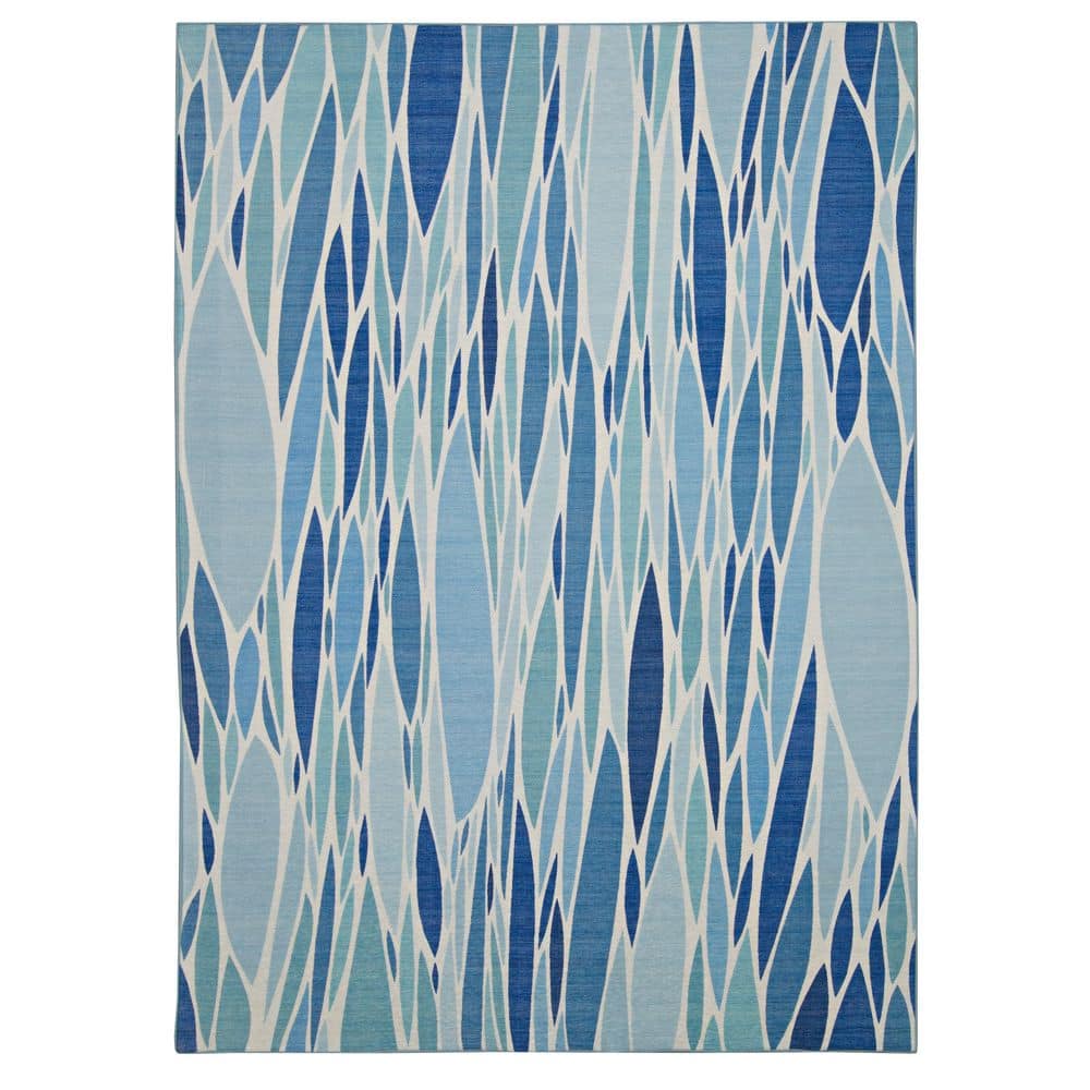 Pompas Blue and Ivory 3 ft. W x 5 ft. L Washable Polyester Indoor/Outdoor Area Rug price history on PriceWatchPro