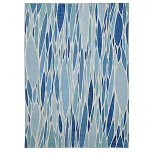 Pompas Blue and Ivory 3 ft. W x 5 ft. L Washable Polyester Indoor/Outdoor Area Rug