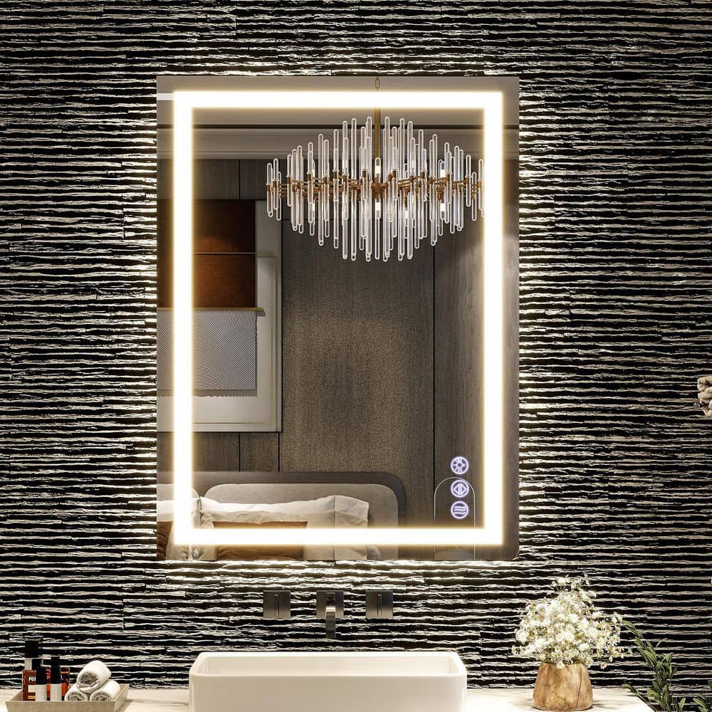 XRAMFY 24 in. W x 32 in. H LED Light Anti-Fog Rectangular Modern