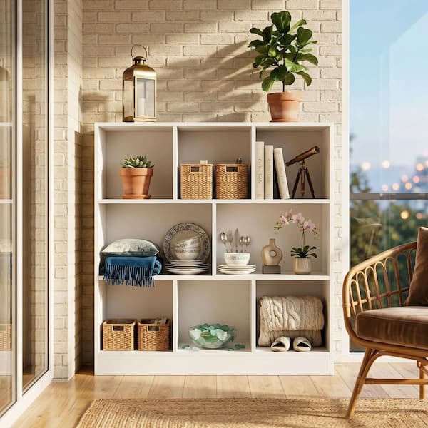 FUFU&GAGA 40.9 in. White Wood 8-Shelf Freestanding Standard