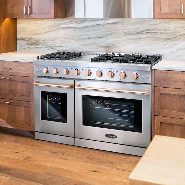 Cosmo 48 in. 7 cu. ft. Double Oven Gas Range, 6-Burners, Griddle
