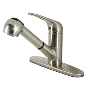 Single-Handle Deck Mount Pull Out Sprayer Kitchen Faucet with Deck Plate Included in Brushed Nickel