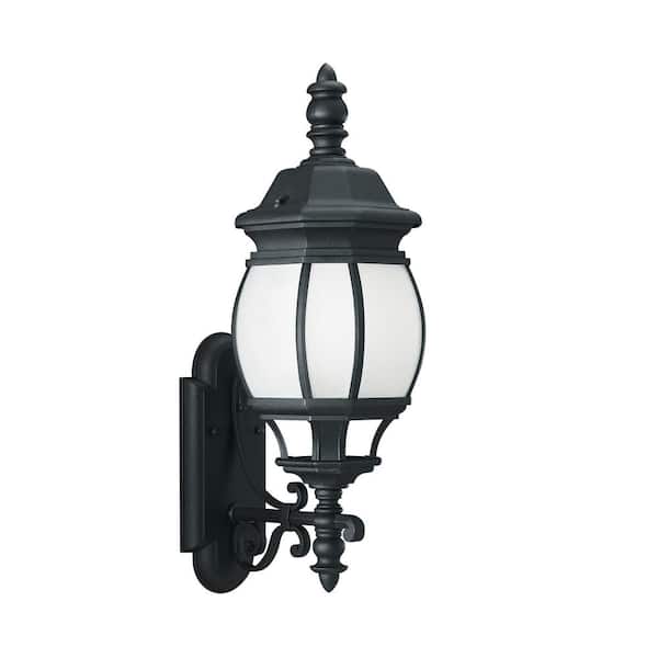 Generation Lighting Wynfield 1-Light Black Outdoor 23.5 in. Wall Lantern Sconce with LED Bulb