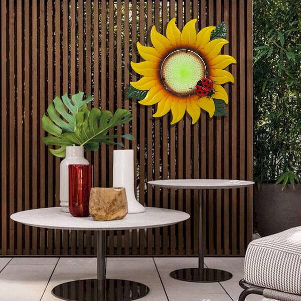 Outdoor Metal Wall Art 13 Inch Large Metal Sunflower Wall Art - Indoor Outdoor Decorative Hanging For Home & Garden Fence Decorations Outdoor
