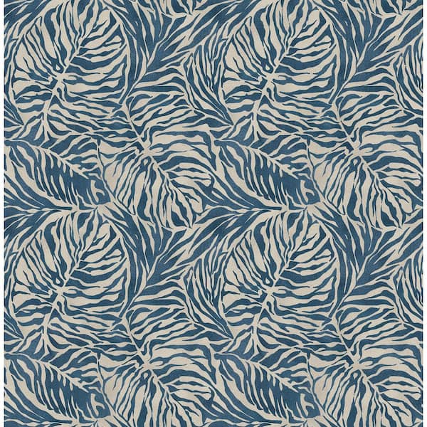 Tommy Bahama Zebra Leaf Indigo Palm Vinyl Peel and Stick Wallpaper Roll (Covers 30.75 sq. ft.)