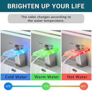 Waterfall LED Single-Handle Single-Hole Bathroom Sink Faucet in Brushed Nickel