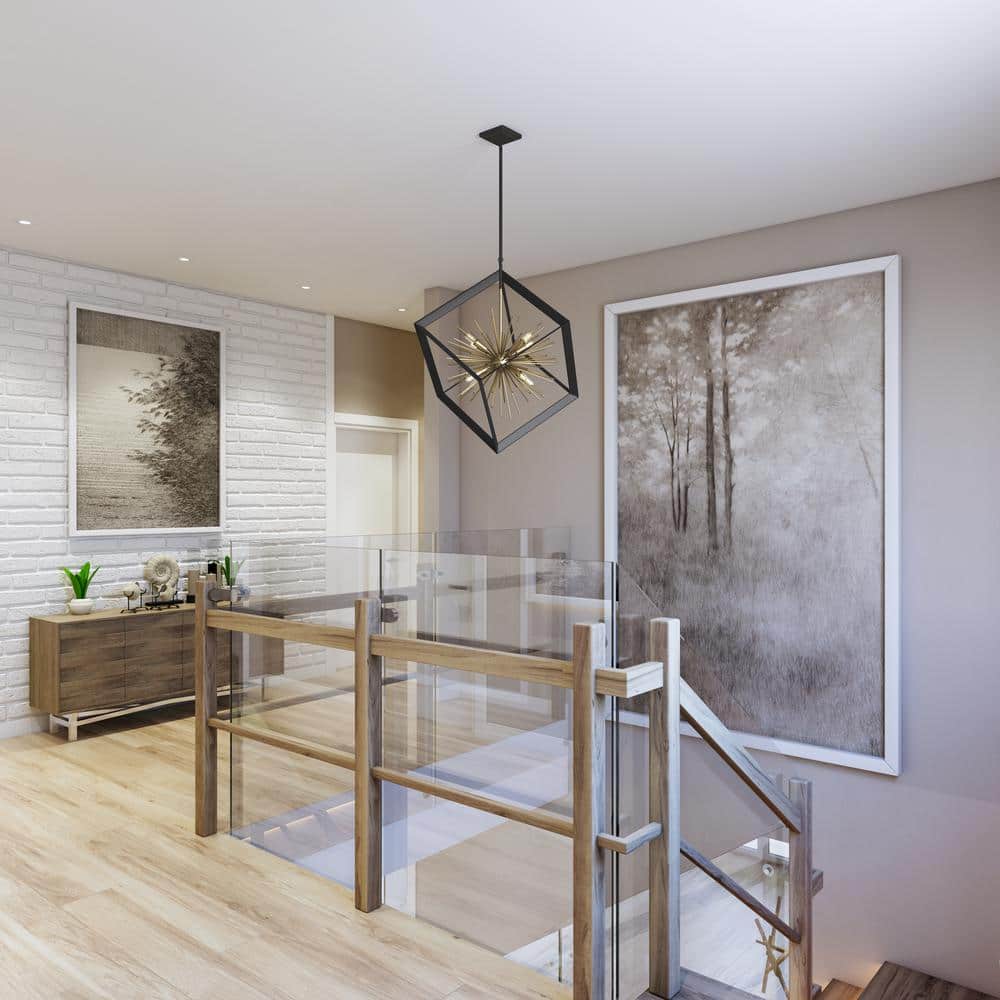Satin Brass and Matte Black 8-Light Sputnik Chandelier
