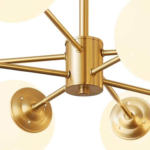 8-Light Brass Mid-Century Sputnik Chandelier Modern Globe Pendant Light Fixture for Dining Room with Frosted Glass Shade
