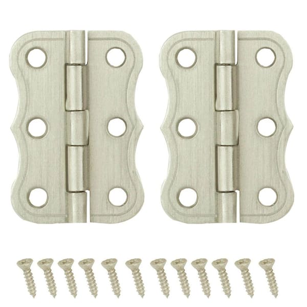 2 in. x 1-3/8 in. Satin Nickel Decorative Broad Full overlay Square Cabinet Hinge (2-Pack)