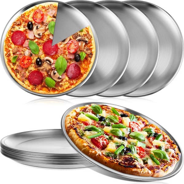 10 in. Stainless Steel Sets Round Bakeware Pizza Trays for Home, Restaurant, Picnics (8-Piece)