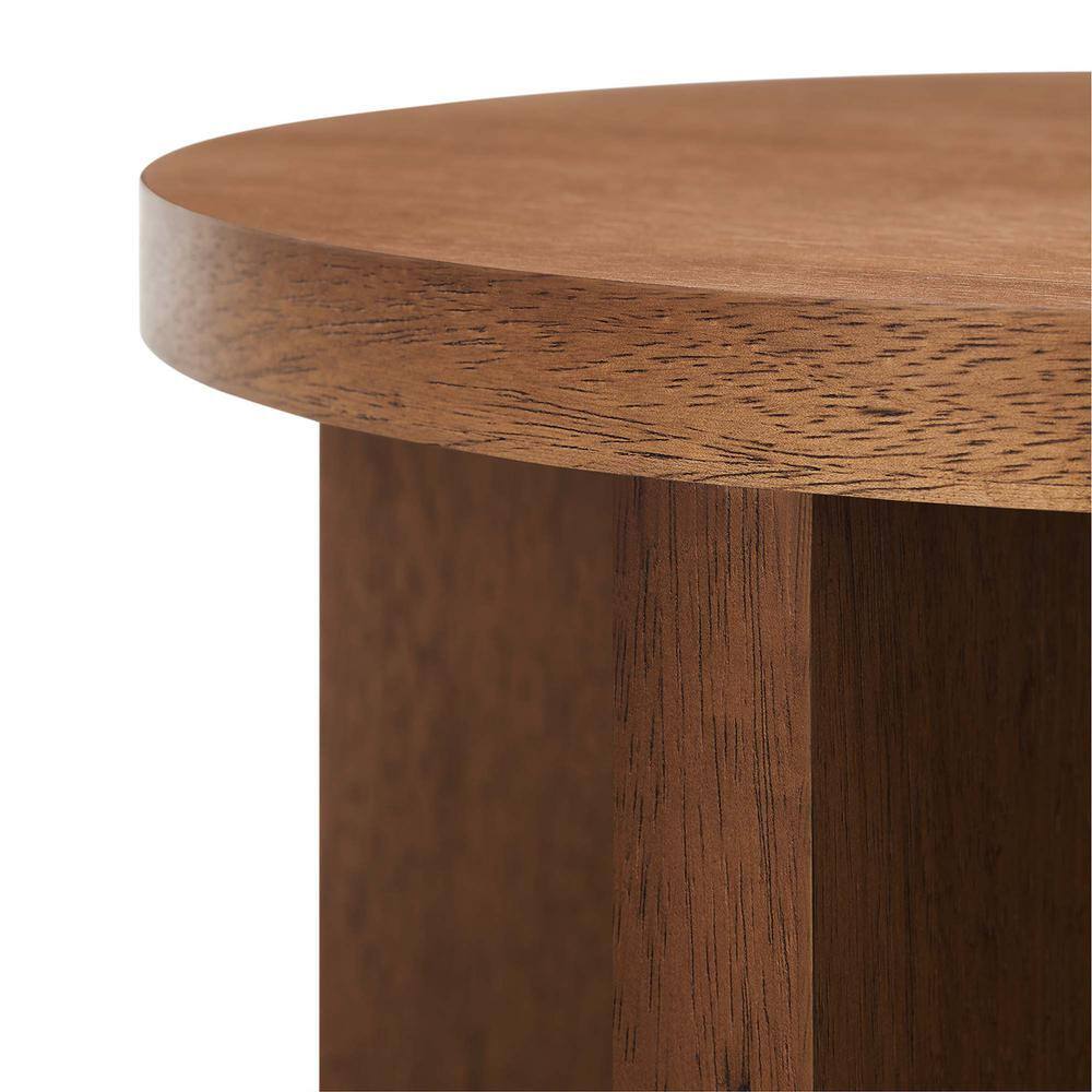 Silas Round Walnut Wood Side Table with X-Frame Base