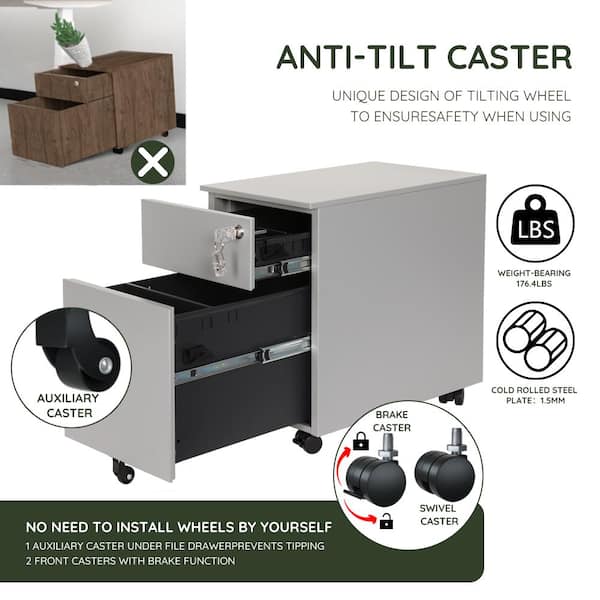 Mobile File Cabinet with Lock and Key, 3 Drawer Metal Storage Filing with  Anti tilt Wheels for Home & Office