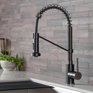 Bolden Single-Handle Pull-Down Sprayer Kitchen Faucet with Deck Plate in Matte Black/Black Stainless